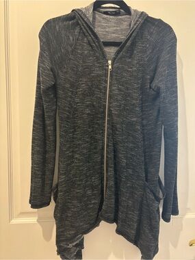 Dark Gray Zip-Front Asymmetrical Hoodie Cardigan